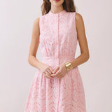 Sleeveless Eyelet Lace Button Front Dress