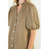 Puff Sleeve Striped Button Up Dress