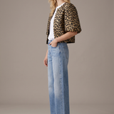 Leopard Balloon Sleeve Cropped Jacket