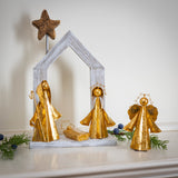 Set/4 4" Mini Holy Family with Angel, Gold Leafed