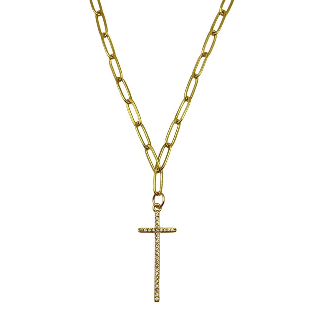 London Pave Cross Necklace: 18"