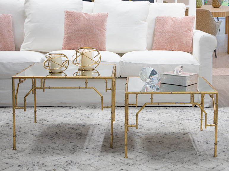 S/2 Mirrored Gold Bamboo Nesting Tables