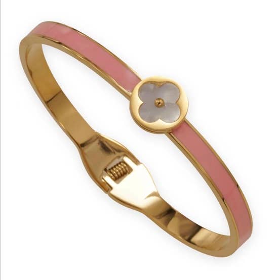 Pink Inlay Clover Station Bangle