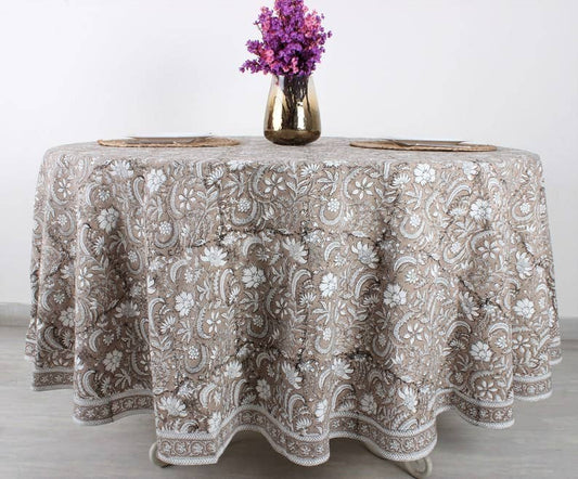 Taupe and Off White Round Tablecloth 110x110