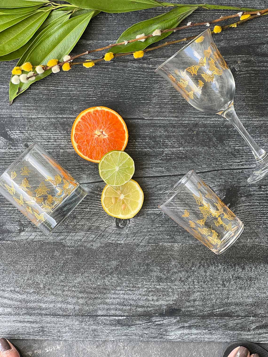 Set of 6 Tea Glasses Gold Little Butterflies – Living Well