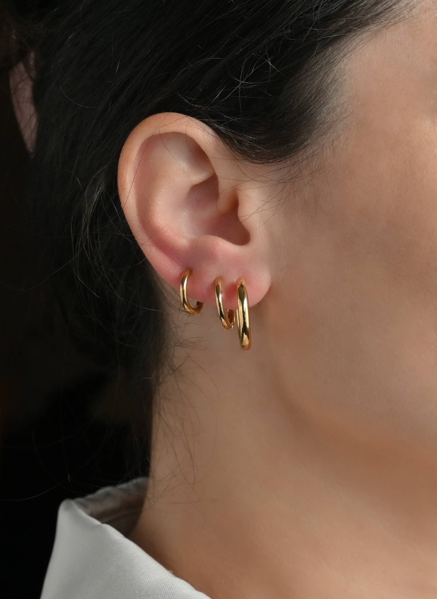 Thin Gold Hoops - Gold Huggie Hoop Earrings Minimalist 0334: 16 MM