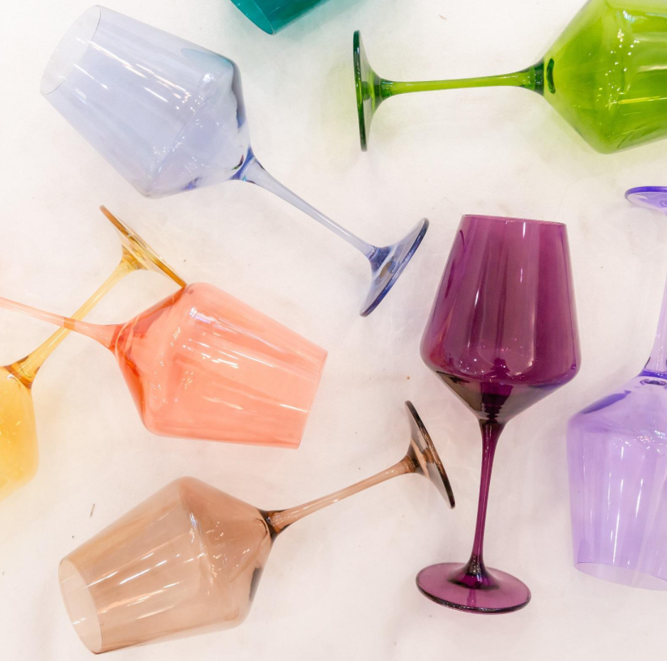 Estelle Colored Glass Colored Wine Glasses, Hand-Blown, Set of 6