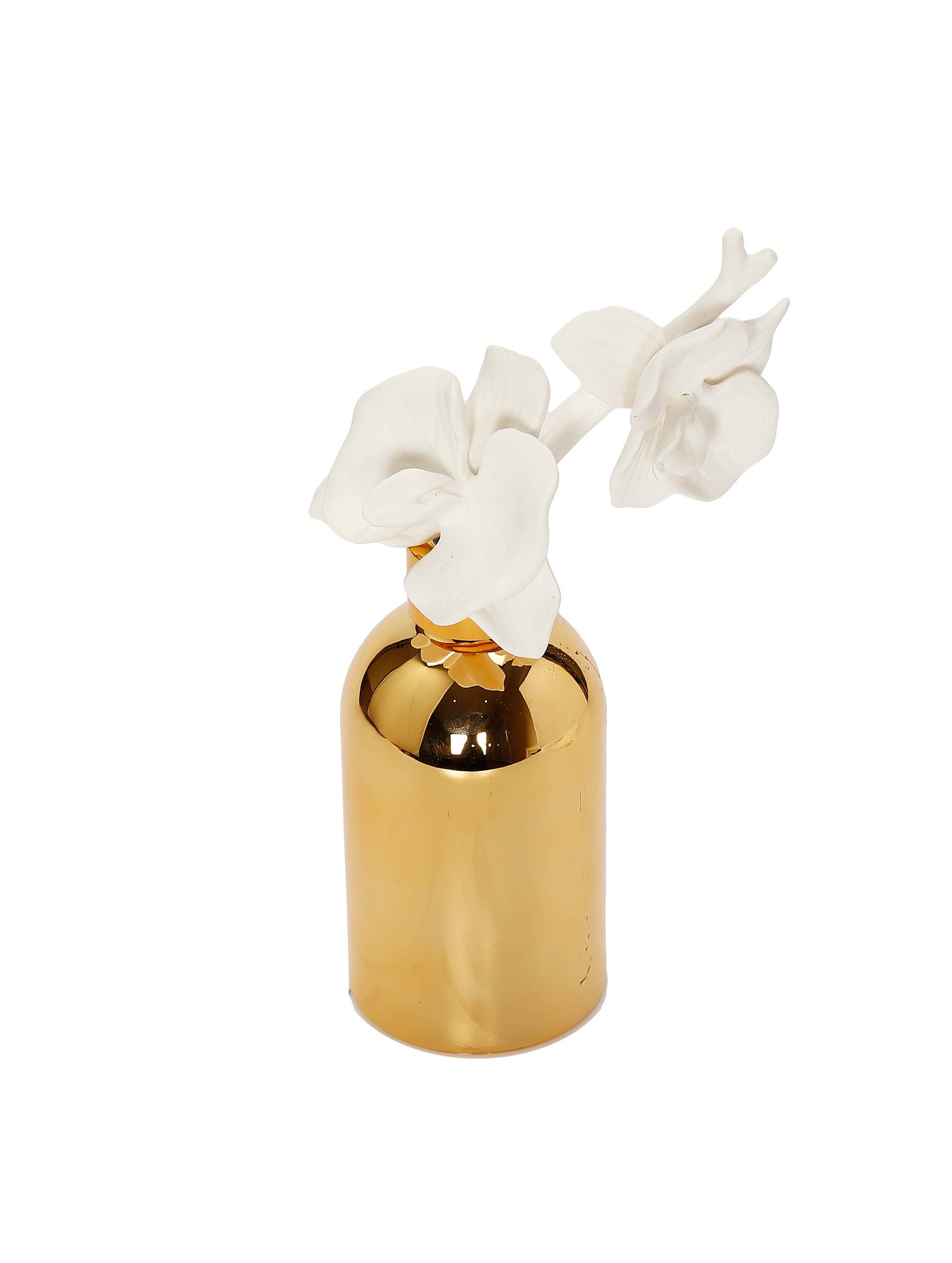 Gold Bottle Diffuser with Gold Cap/White Flower